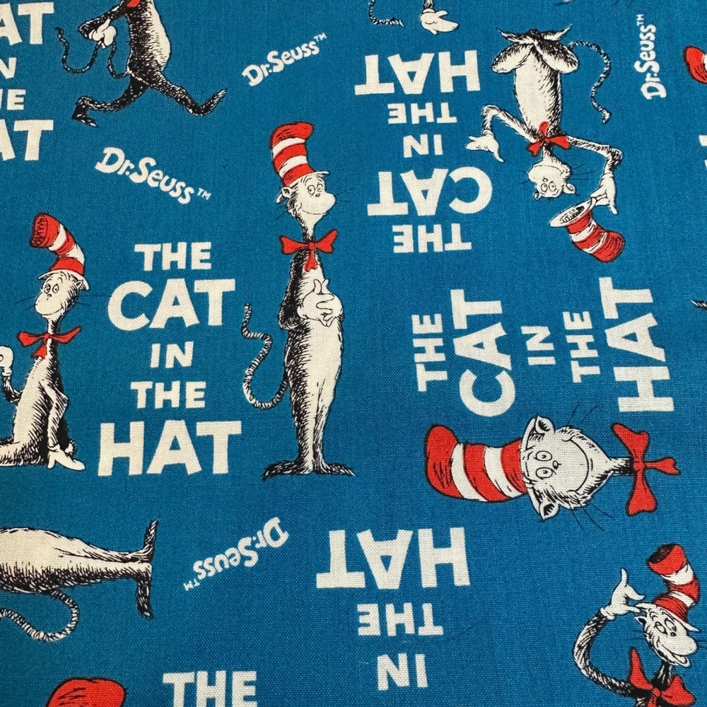 Dr Seuss The Cat in the Hat Blue Cotton Fabric 1 Yard x 44" Quilting Crafting